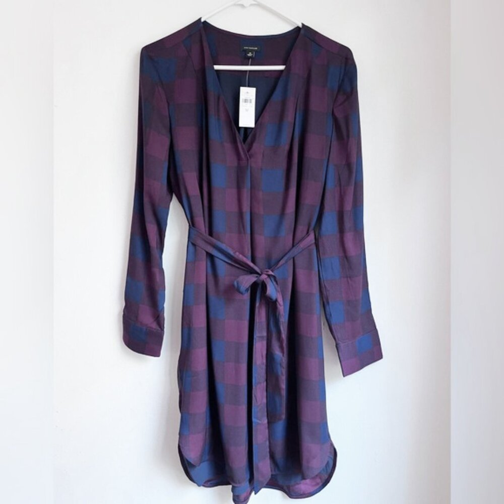 Ann Taylor Plaid Long Sleeve Dress - Purple and Blue